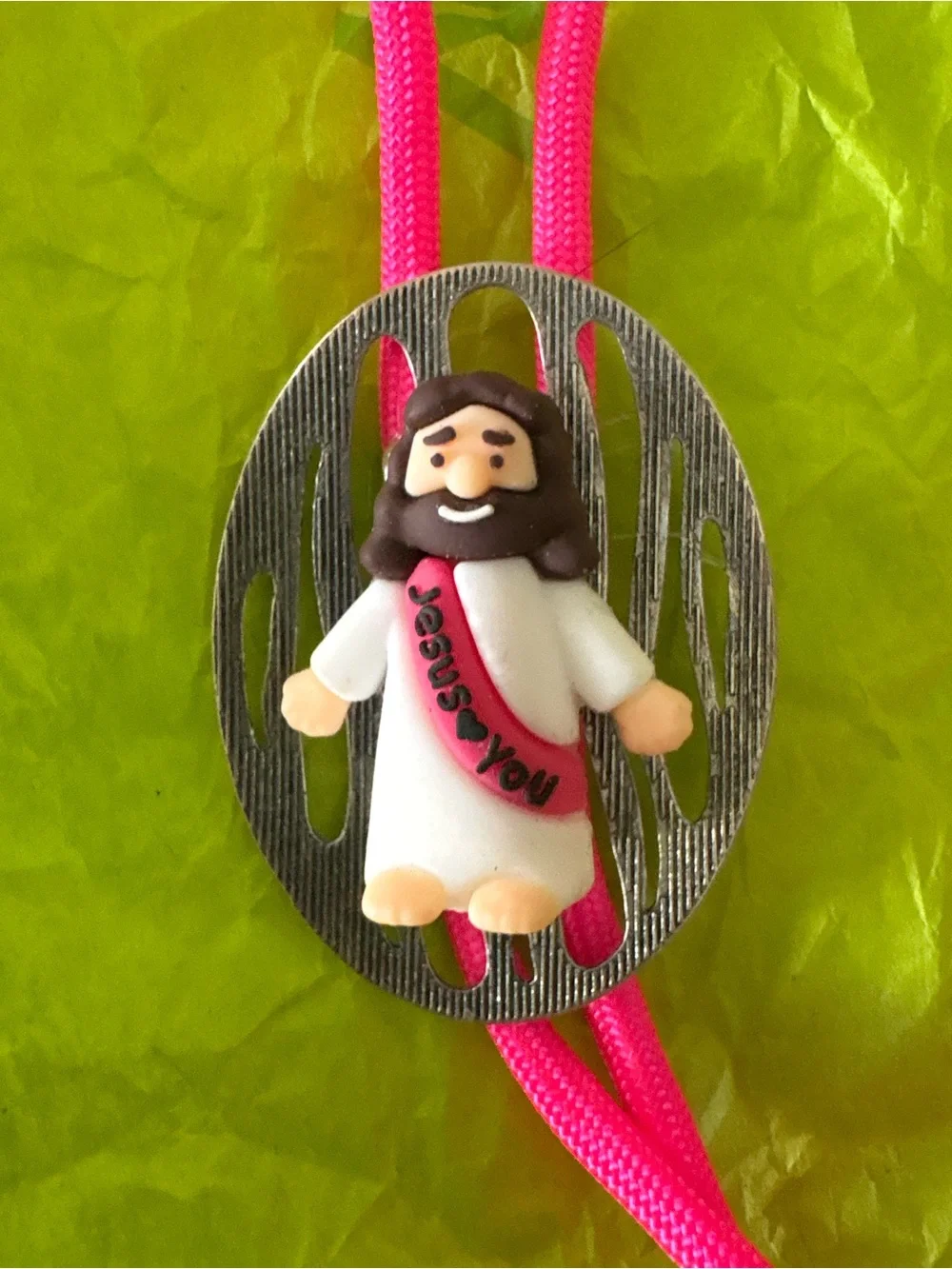 Pink Jesus Loves You Bolo Tie